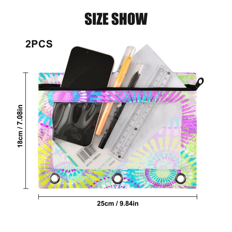 Kcldeci Pencil Pouch for 3 Ring Binder  Girls Flowers Colorful Binder Pouches with Zipper Bulk  Pen Holder Case with Clear Window School Class Office Organizers  2Pack - Image 3